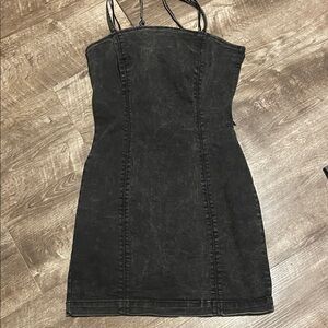 Girls' Black Denim Strappy Formal Dress